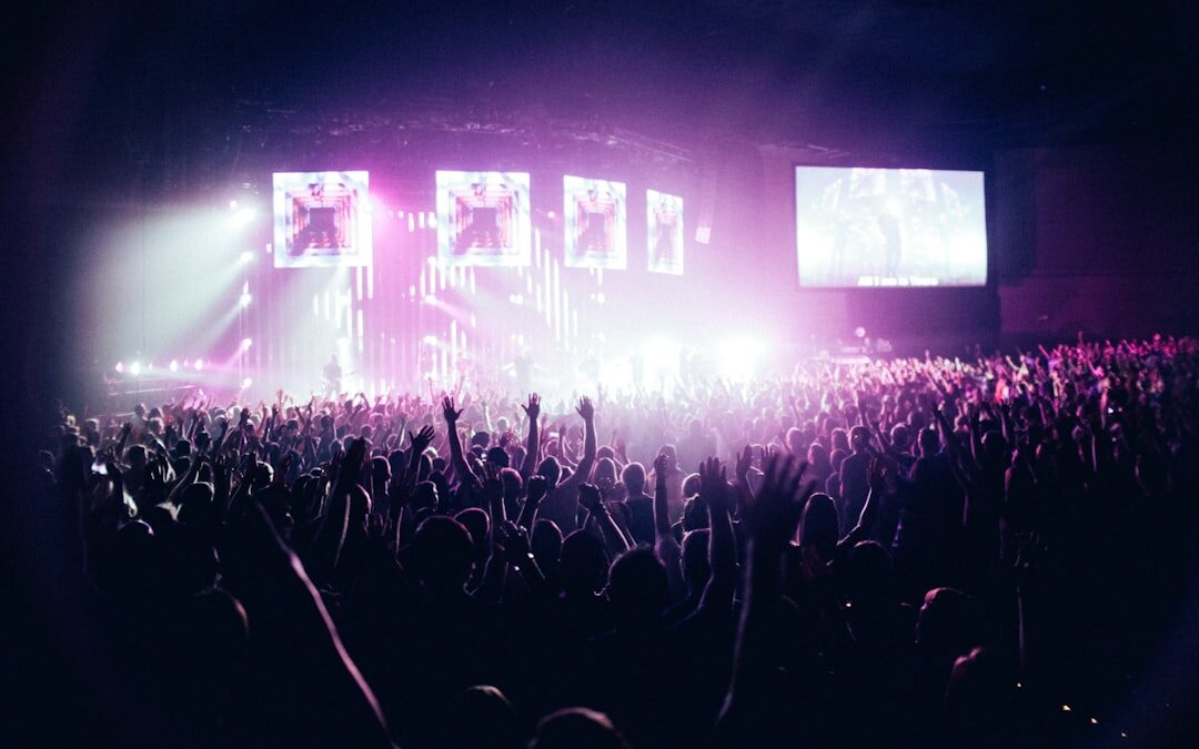 Live concert crowd with colorful stage lights